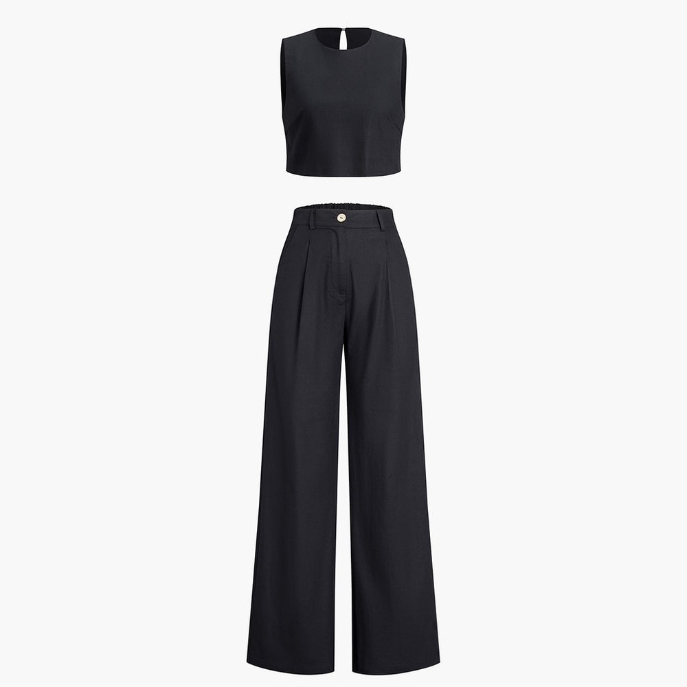 Black Wide-Leg High-Rise Pants - Women